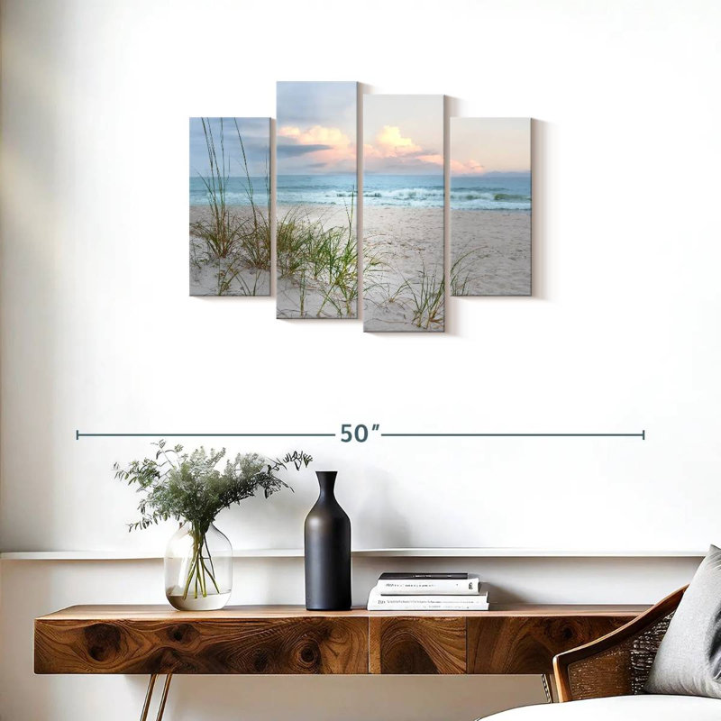 «Sandy Beach Beach Driftwood», impression sur toile 4 pièces, H 22 po x l 36 po x P 1 po