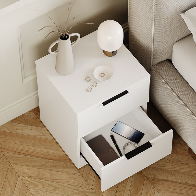 Tasheeka 2 Drawer Bedside Chest Modern Bedroom Nightstand Set Of 2, White