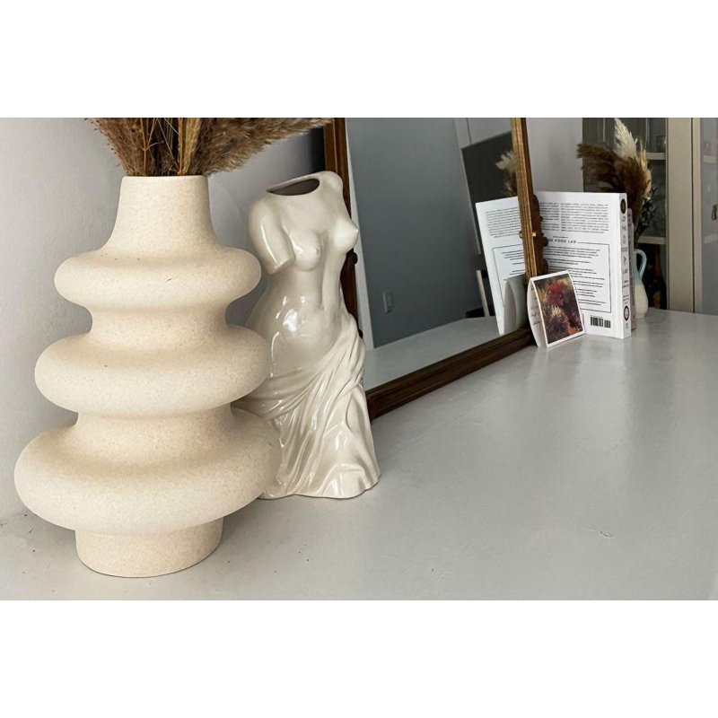 Cuello Ceramic Table Vase, 19cm H x 19cm W x 28cm D, Cream