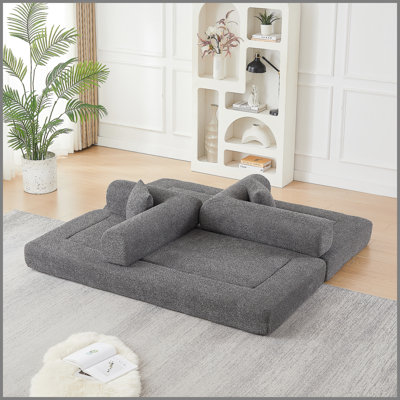 Canapé-lit convertible de 78,9 pouces, canapé-lit pliant en chenille, siège élégant avec deux coussins de dossier et deux coussins décoratifs, canapé de bricolage avec accoudoirs amovibles, idéal comme salon sur pied