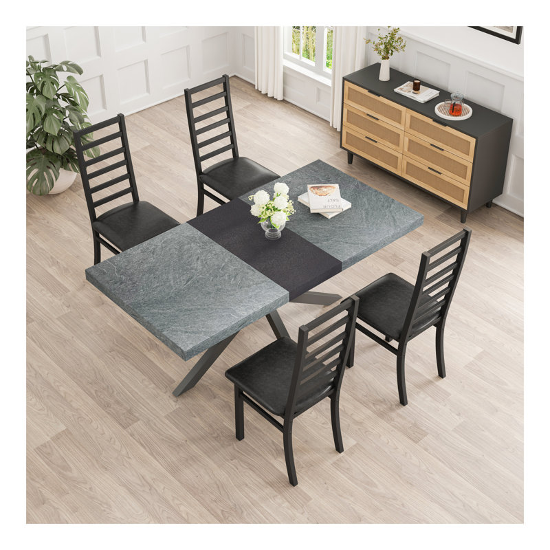 Table de salle à manger rectangulaire rétro extensible, chaise de salle à manger en métal simple et élégante, ensemble de table à manger et de chaises