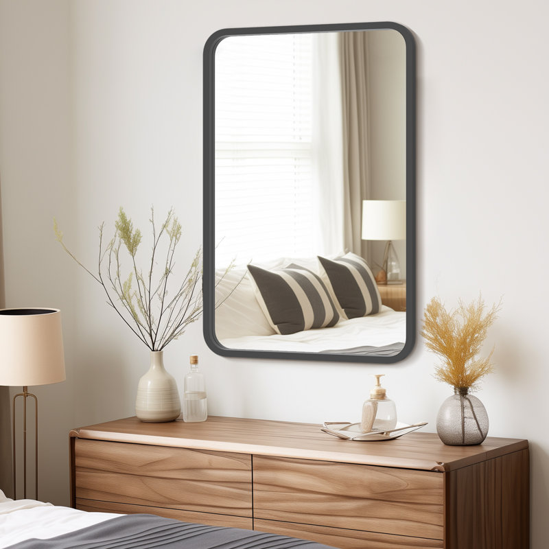 Miroir mural à arc avec cadre en bois, 36 po x 24 po, Noir