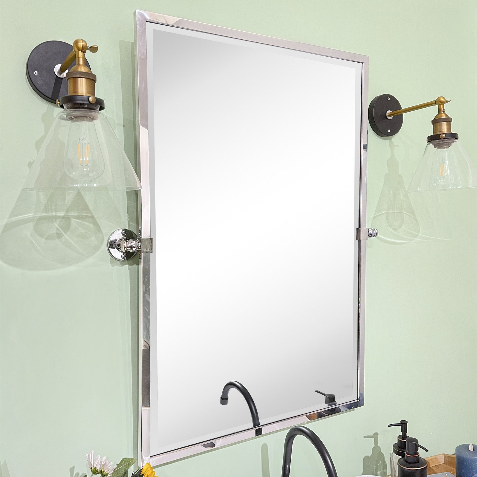 Metal Rectangle Mirror, Polished Nickel, 36" x 24"
