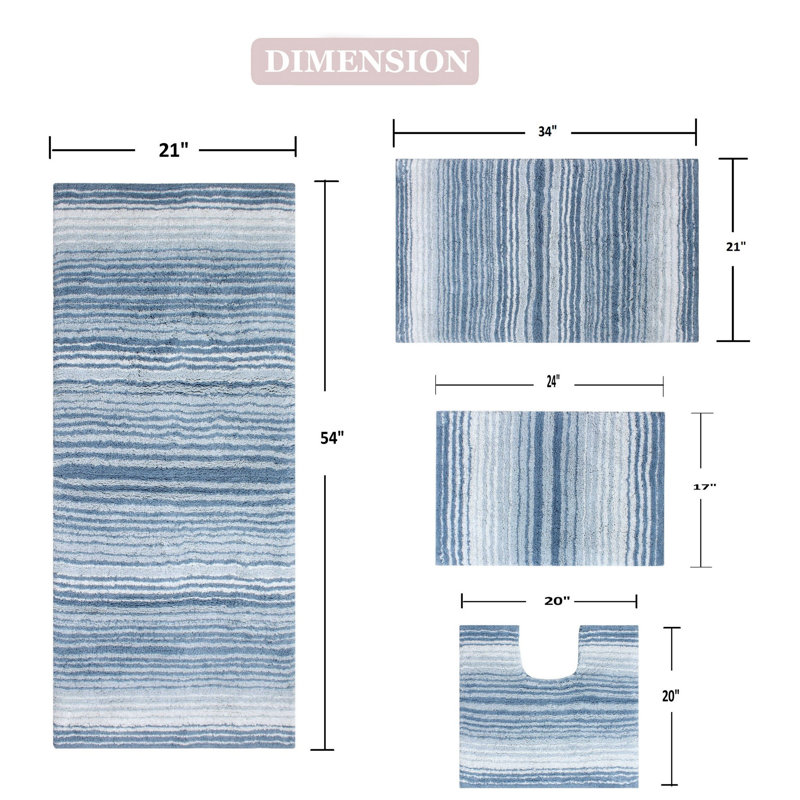 Tapis pour salle de bain 100% coton avec envers en latex, bleu