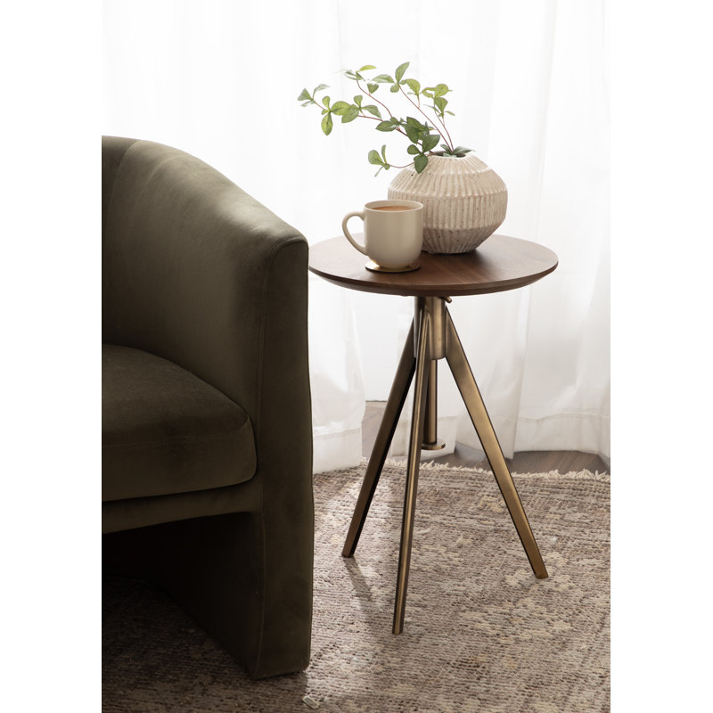 Table d'appoint ronde en bois et en métal avec base réglable Keres