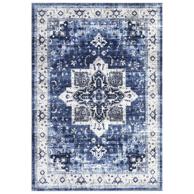Tapis lavable à poils courts 9 po x 12 po avec envers en caoutchouc et grand tapis Boho Vintage