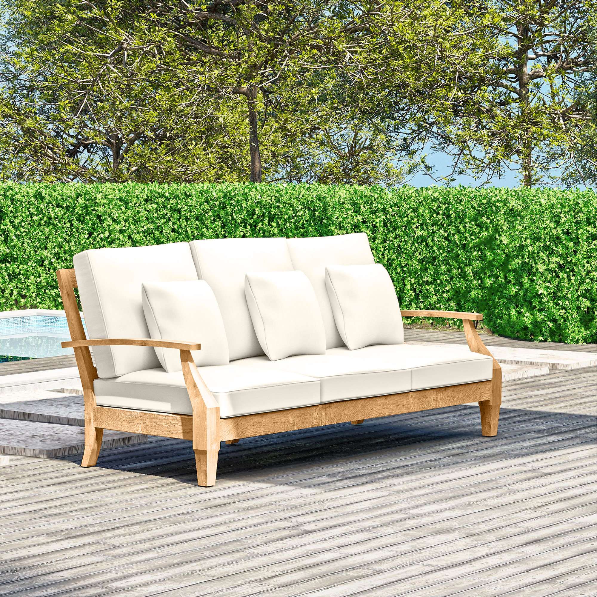 Byxbee 84.25 Wide Outdoor Patio Sofa with Cushions Lark Manor Cushion Color: White