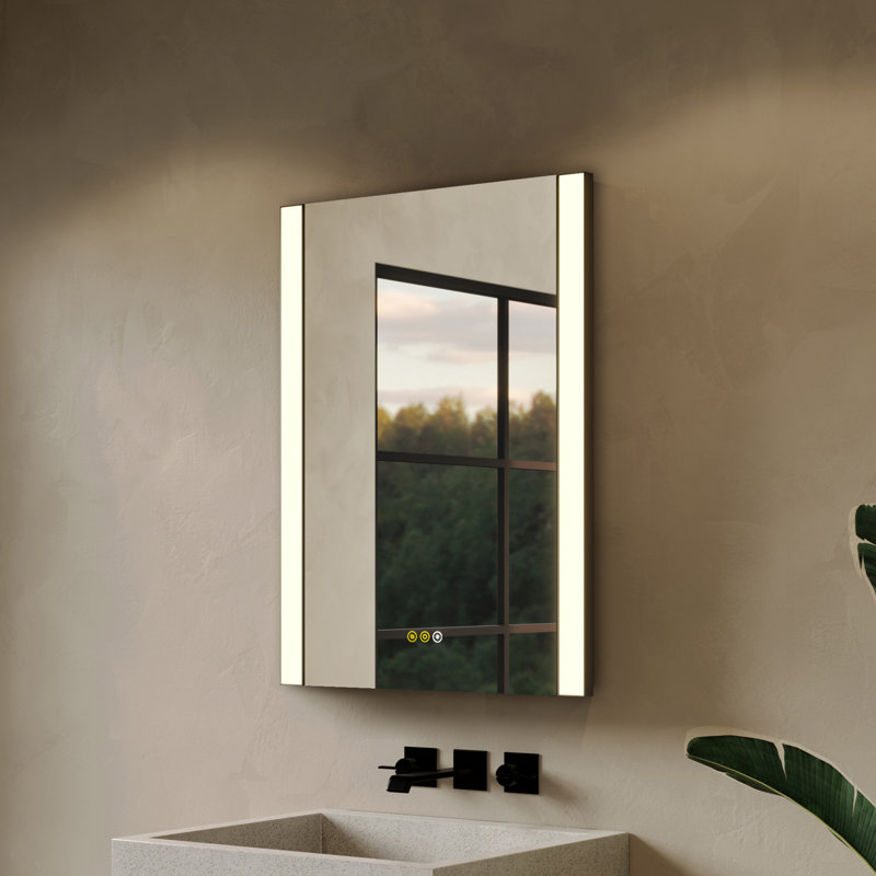 Modern LED Medicine Cabinet with Mirror, Anti-Fog, Outlets & Adjustable Shelves, Matte Black, 32" H x 24" W x 5" D
