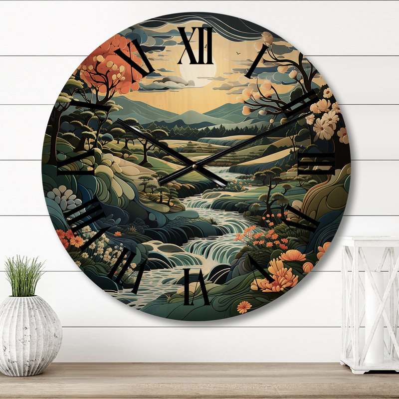 Horloge murale en bois campagne surdimensionnée Winding River III, Petit