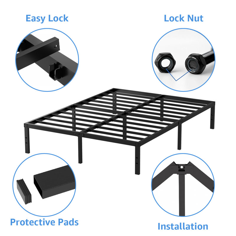 14'' Metal Platform Bedframe With Headboard Compatible No Box Spring Needed, Full
