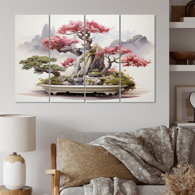 «Asian Art Bonsais Wisdom V», impression d'art mural asiatique - 4 panneaux