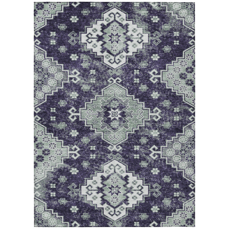 Tapis intérieur lavable 9 pi x 12 pi mauve aubergine et sauge
