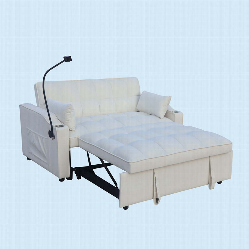 Canapé-lit en velours avec futon et causeuse, Beige