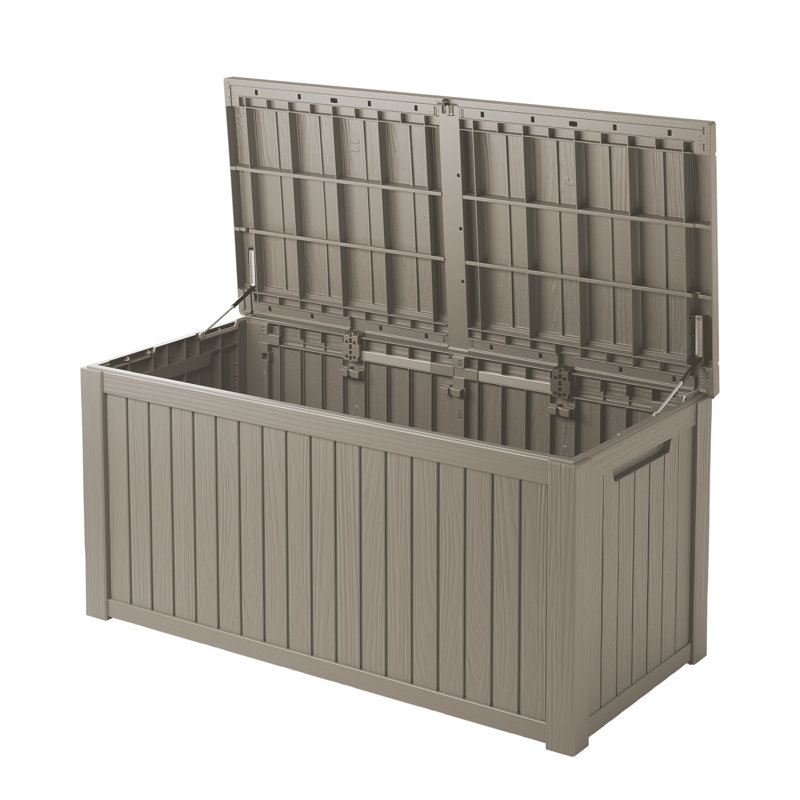 Boîte de terrasse verrouillable en résine résistante à l'eau 210 gallons Decksplore, Café clair