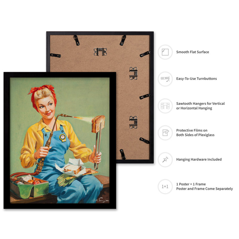 Rosie the Riveter fait du fromage grillé, Cadre noir, Poster, H 08 po x l 10 po