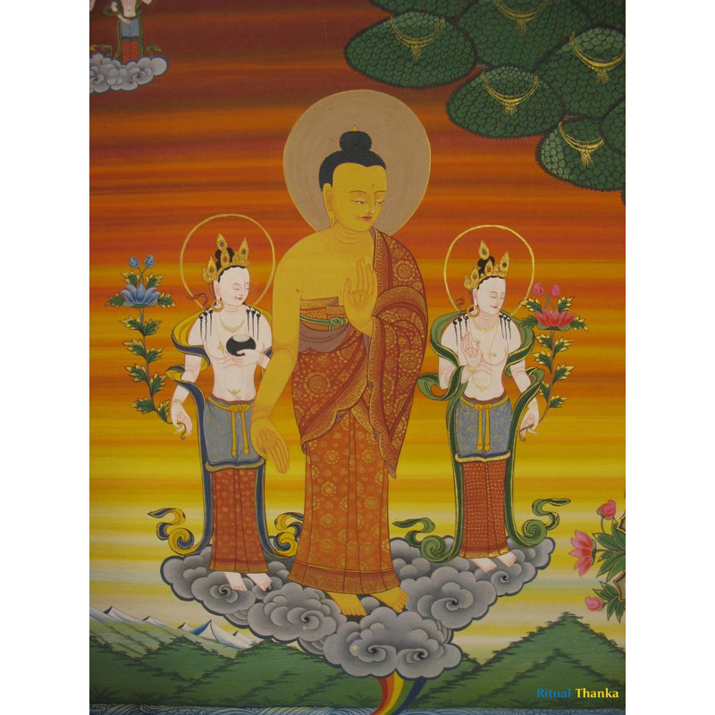 Standing Buddha With Boddhisattvas (Brocadeless Thangka)