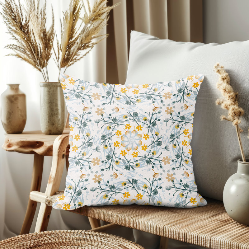 Housse de coussin, Blanc / jaune / bleu floral, H 17,5 po x l 17,5 po