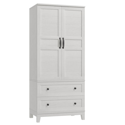 72" Wooden Tall Clothing Armoire Wardrobe Closet with 2 Drawers Hanging Rod and 18 Adjustable Shelves for Bedroom White