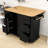 Rustic Wooden Kitchen Island Cart with Drop Leaf, Built-in Charging Station and Lockable Wheels-21226704