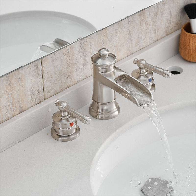 Widespread 2-handle Bathroom Faucet with Drain Assembly, Brushed Nickel