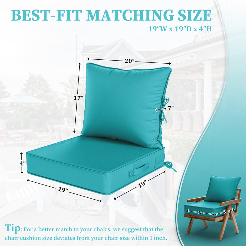 Outdoor Deep Seating Cushion Set Indoor And Outdoor Seat / Back Cushion, Lake Blue, 19" W x 19" D