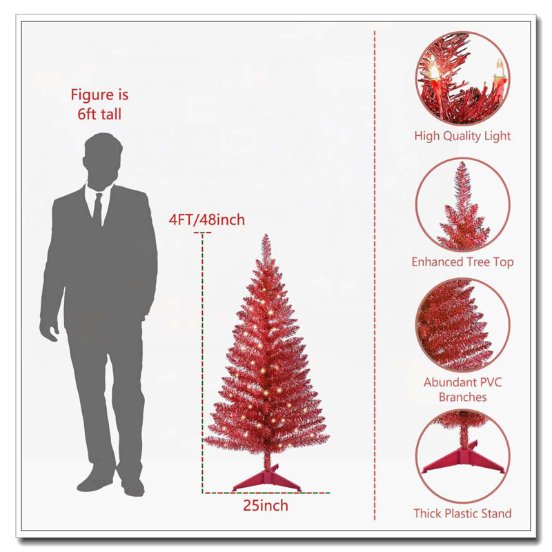4FT Red Christmas Tree, Red
