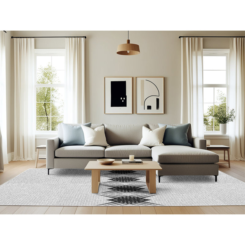 Tapis noir/crème à tisser électrique, Rectangle 6 pi x 9 pi