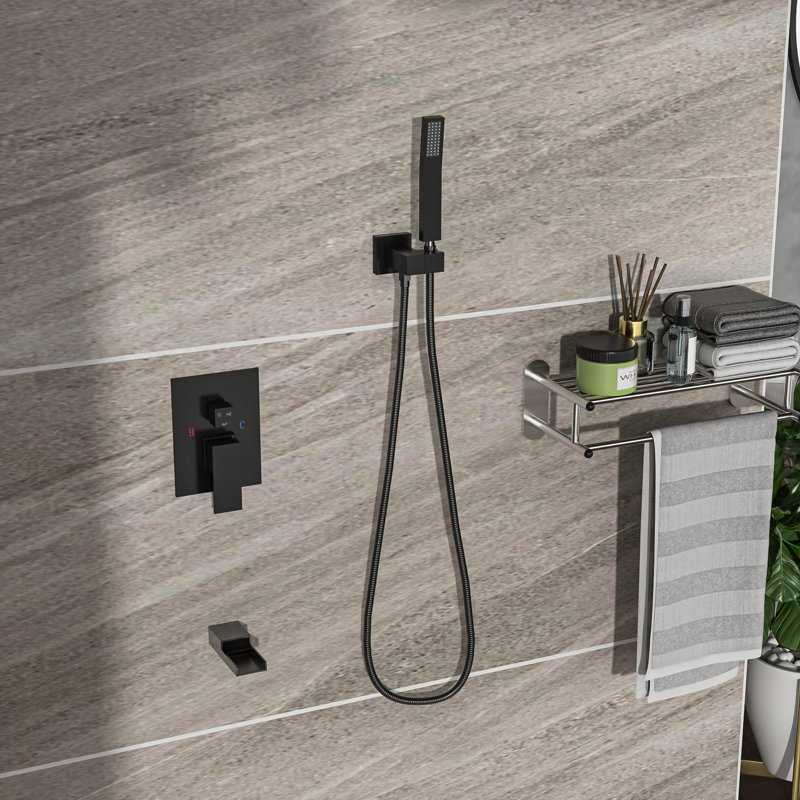 Douche murale avec douchette cascade, bronze huilé - Carré 12 po, 3 fonctions, douche à effet pluie et à main, valve, facile à installer et à nettoyer
