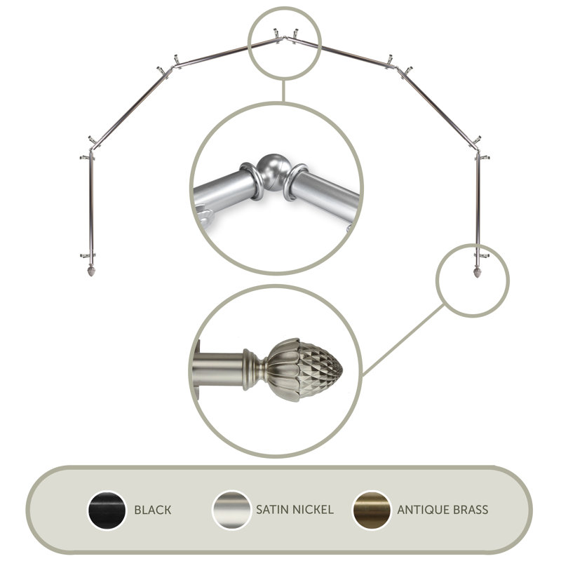 Adjustable 28'' to 48'' 0.81'' Bay Window Single Curtain Rod, Satin Nickel, 28" - 48" (each side)