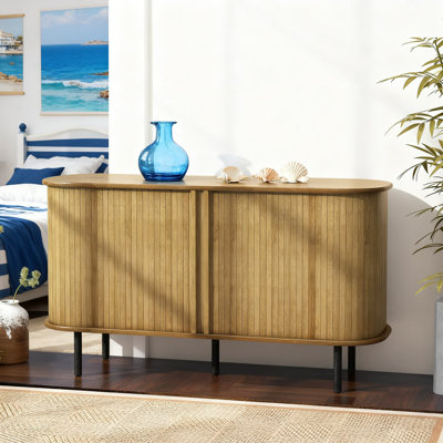 Kitchen Storage Cabinet With Sliding Tambour Doors, 47 Inch Buffet Sideboard With Adjustable Shelves, Spacious Tabletop And 4 Storage Cubes For Living Room, Dining Room And Entryway
