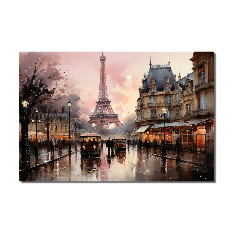 «Pink Twilight Rendezvous In Paris I - City Paris», reproduction d'art sur toile