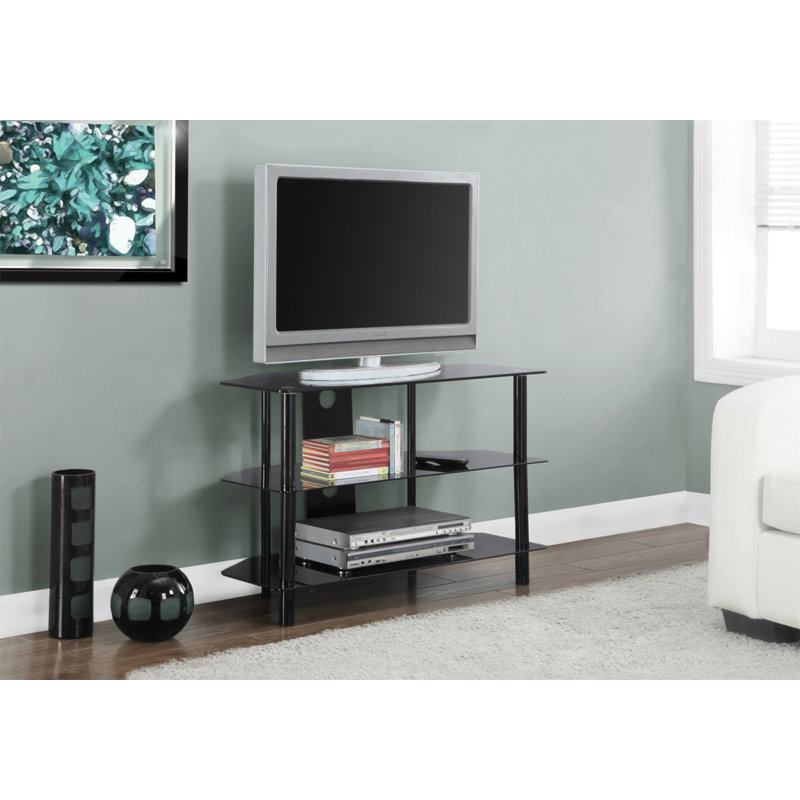 Meuble télé moderne en métal et en verre trempé avec tablettes de rangement pour le salon et la chambre à coucher, console de 36 pouces