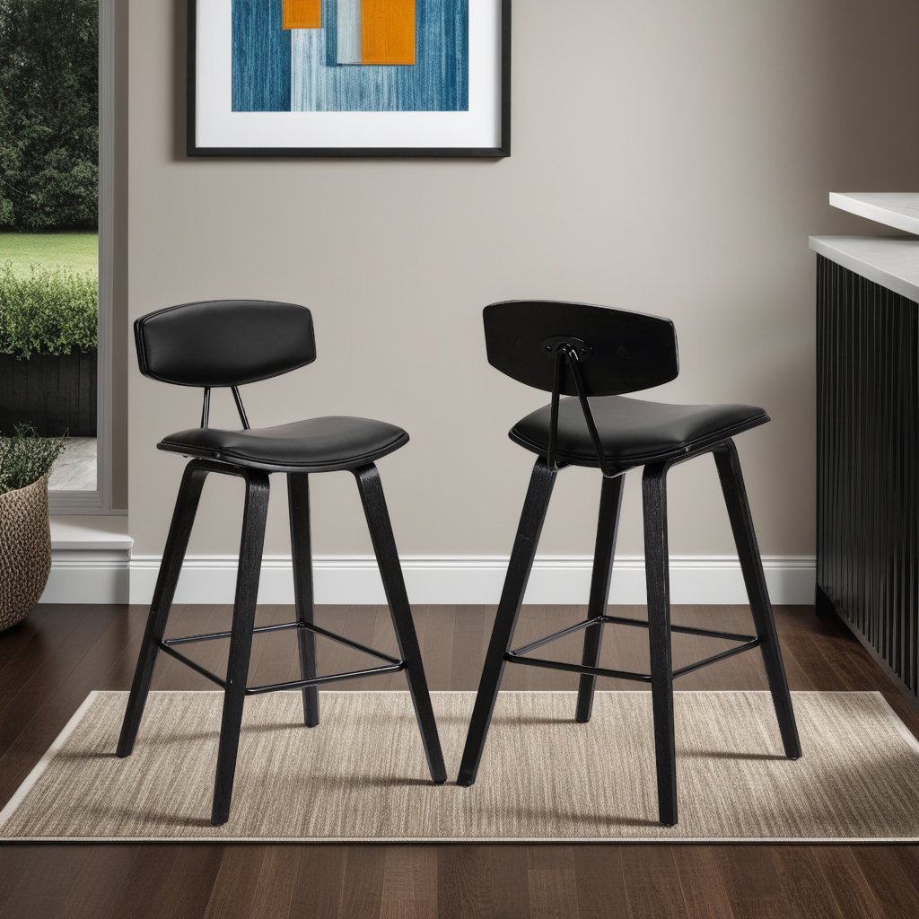 Payton Vegan Leather Bar & Counter Stool, Counter Stool (26" Seat Height), Black Faux Leather, Black