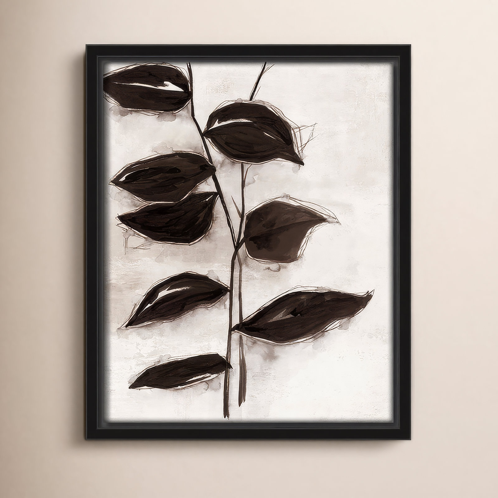 Leaves I by Eva Watts, 11.5" H x 9.5" W x 2" D, Black Framed