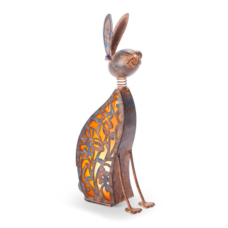 23.03 inch Orange solar lighted metal rabbit