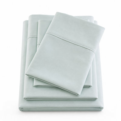 Ensemble de draps 4 pièces très grand californien en mélange de coton rafraîchissant 600TC, literie à poches profondes Seafoam pour dormeurs chauds, chambre à coucher