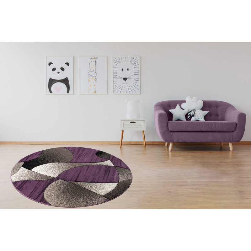 Tapis abstrait mauve / beige Nekizia, Rond 7 pi 11 po