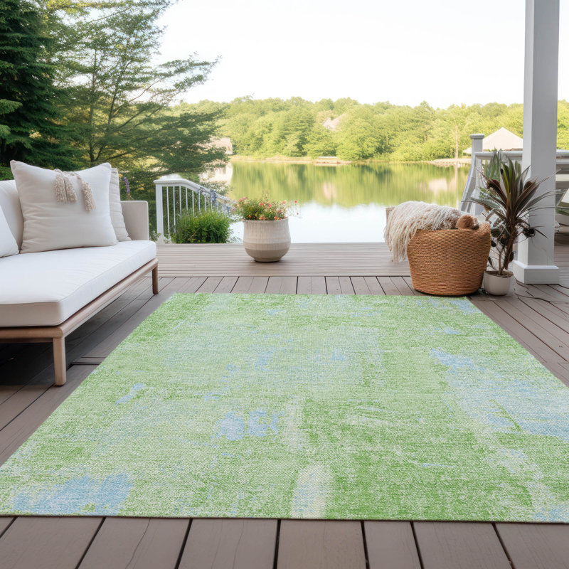 Machine Washable Indoor/Outdoor Chayden ACN989 Green Rug