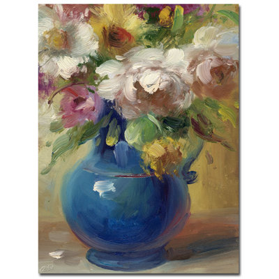 Ferrigno 'Flower in a Blue Vase' Print on Wrapped Canvas Frame in Blue/Pink