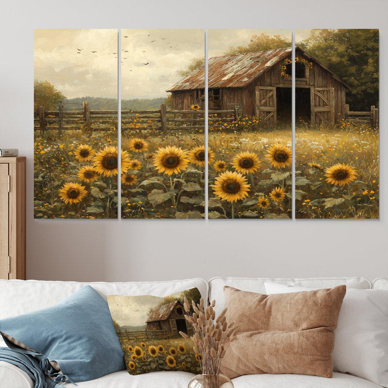 Porte - art mural tournesols - ensemble de 4 pièces d'art mural traditionnel, H 32 po x l 64 po