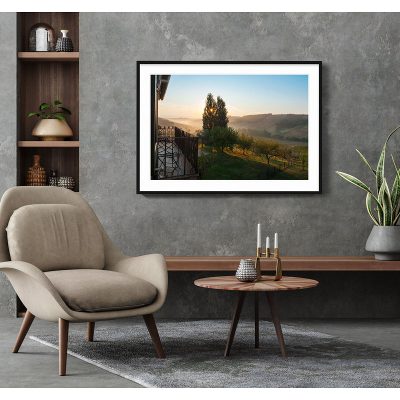 Tuscan Sunrise - Picture Frame Photograph on Paper , 33" H x 47" W, Black Framed