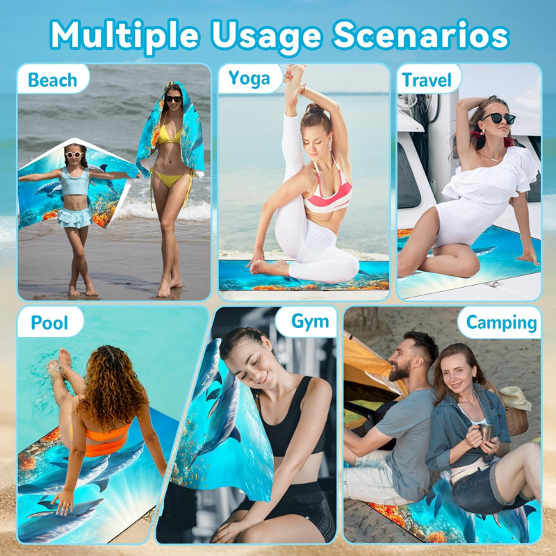 Serviettes de plage surdimensionnées en microfibre de 35 po x 70 po Dolphin Beach