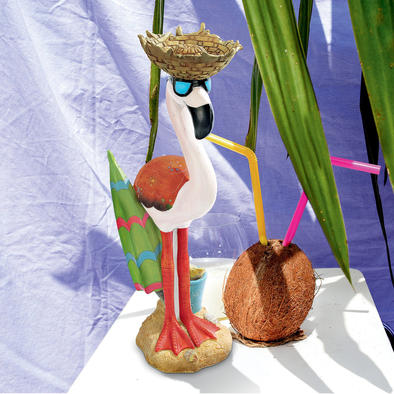 Luau Larry Pale Pink Flamingo Garden Statue with Straw Hat