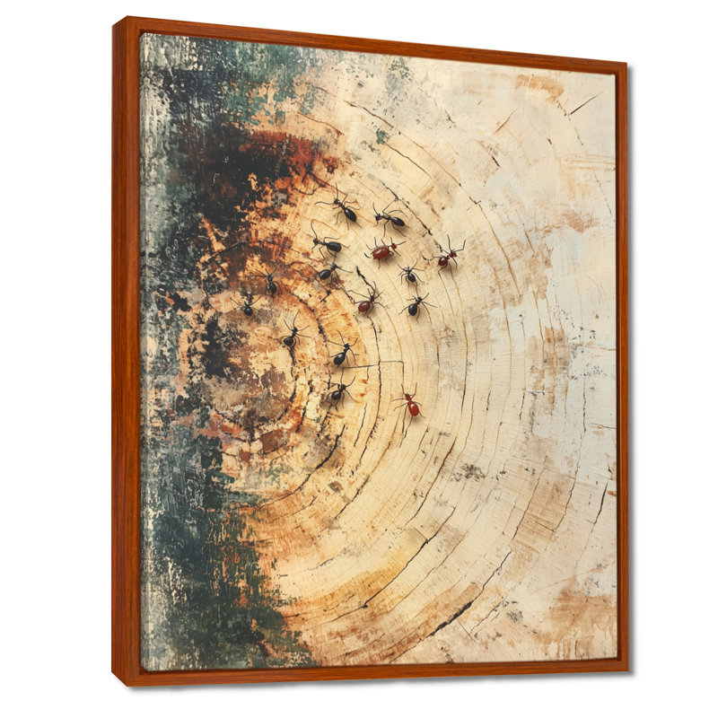 Art sur toile, groupe de fourmis Gervydas travaillant sur leur fourmilière IV, H 20 po x l 12 po, Brun