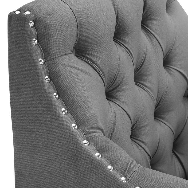 Indrani Norway Tufted Accent Chair With Nailhead Trim, Dark Gray Polyester Blend