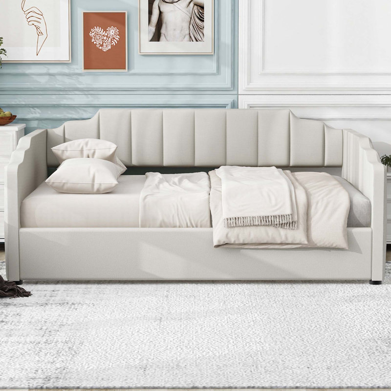 Lit de jour rembourré avec rangement inférieur, Beige, Full/Double