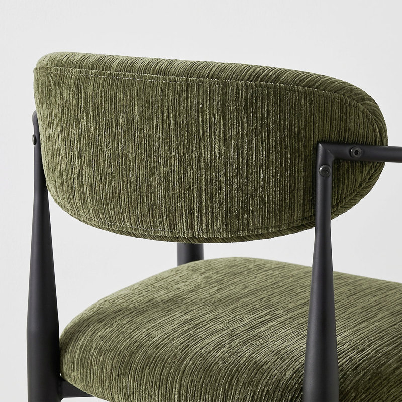 Chaises de salle à manger modernes en chenille avec accoudoirs et structure en métal, Vert