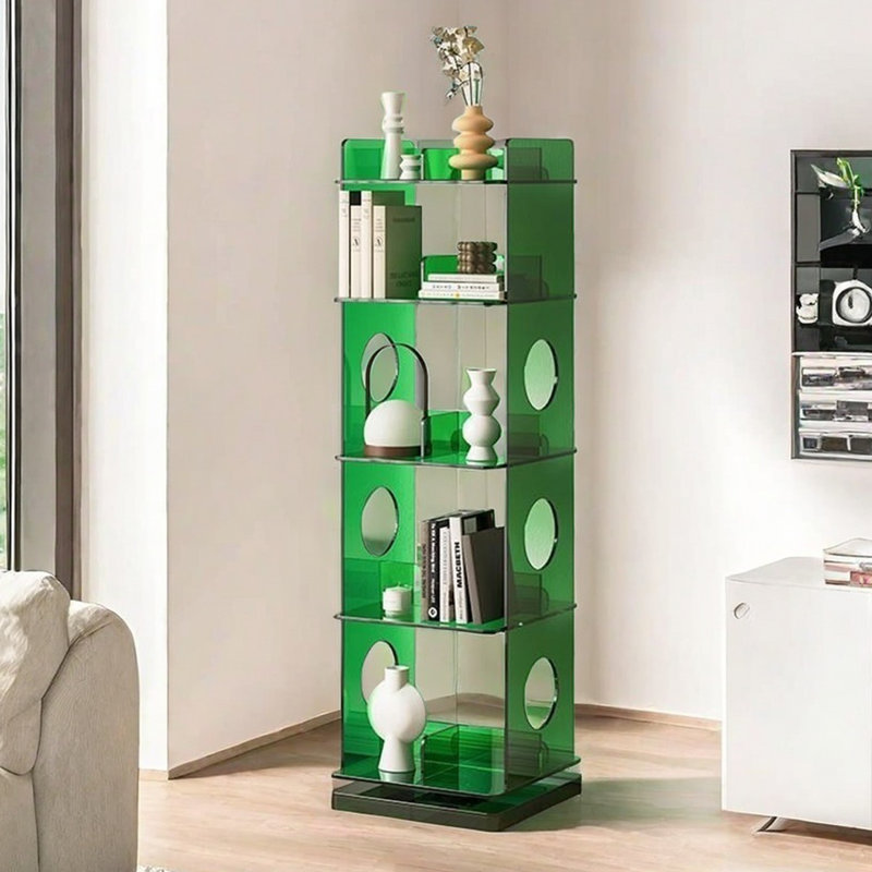 Bibliothèque ouverte en acrylique avec base pivotante à 360 °, Vert