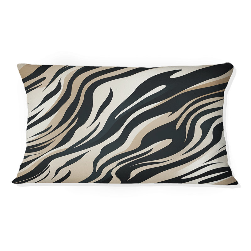 Coussin décoratif beige et noir à motif zébré sophistiqué