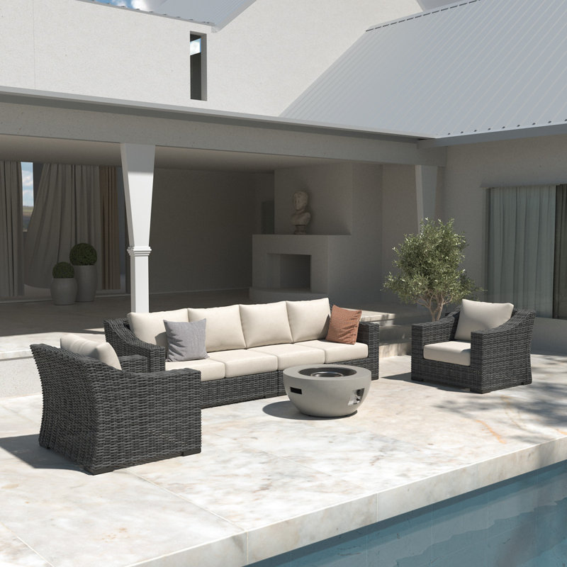 Ensemble modulaire de patio en osier pour 6 personnes avec coussins Eloisa, Oui, Gris